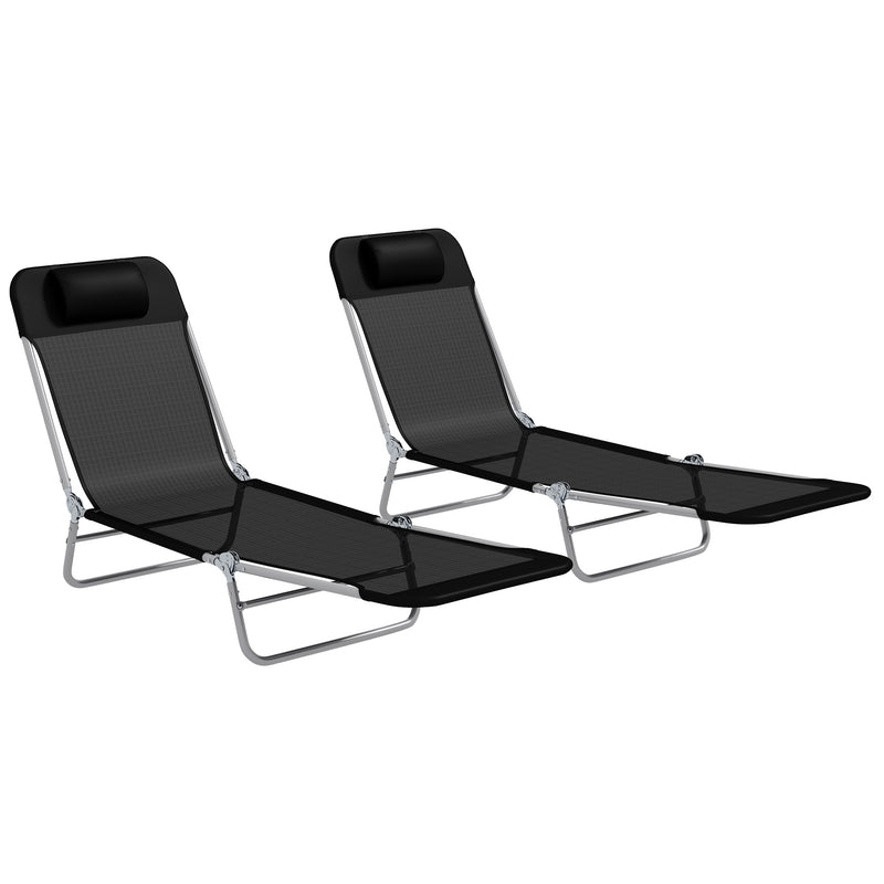 Outsunny 2 Pieces Sun Loungers Foldable Reclining Chair with Headrest Black