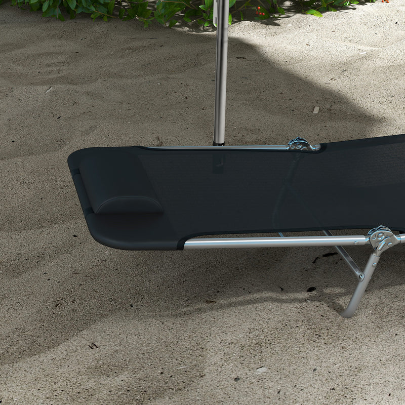 Outsunny 2 Pieces Sun Loungers Foldable Reclining Chair with Headrest Black