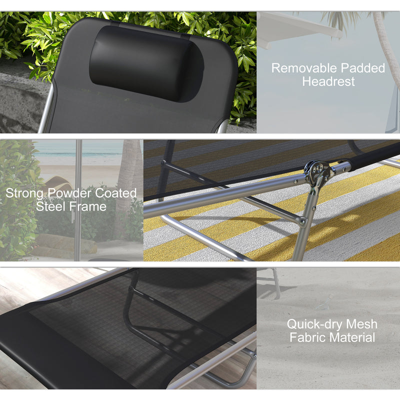 Outsunny 2 Pieces Sun Loungers Foldable Reclining Chair with Headrest Black