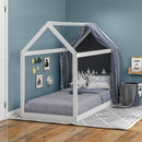 HOMCOM Wooden Single Bed Frame With Tree House Style, White And Grey