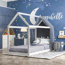 HOMCOM Wooden Single Bed Frame With Tree House Style, White And Grey