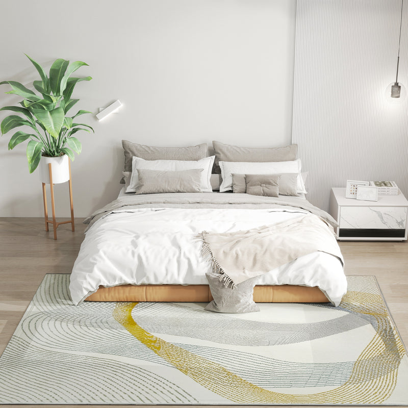 HOMCOM Machine Washable Rug, Allergy-Friendly Floor Carpet, Cream White