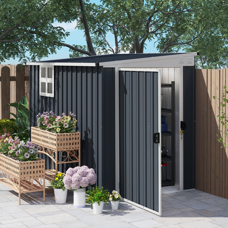 Outsunny 7.6 x 4ft Outdoor Garden Storage Shed with Window, Dark Grey