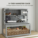 PawHut 3 Tier Wooden Hamster Cage With Hut, Wheel, Ramps, 80 X 50 X 84 Cm