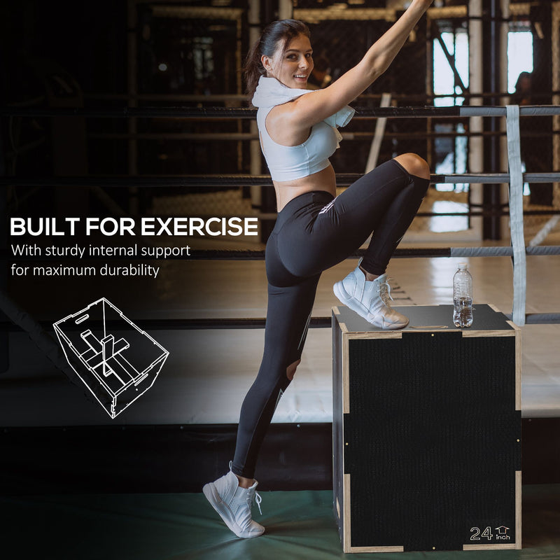 SPORTNOW 41/51/61cm Pylometric Jump Box, Wooden Pylo Box for Home Gym
