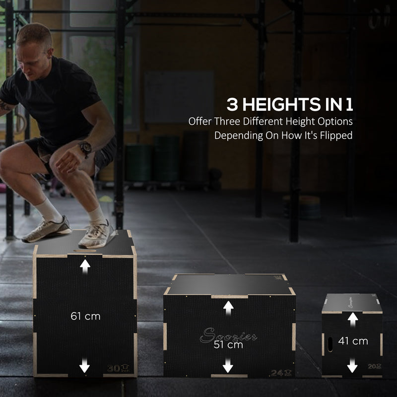 SPORTNOW 41/51/61cm Pylometric Jump Box, Wooden Pylo Box for Home Gym
