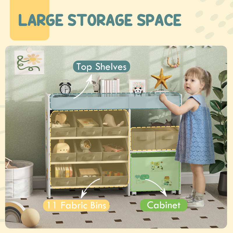 AIYAPLAY Kids Toy Storage Unit with 11 Fabric Bins, 3 Stickers, White