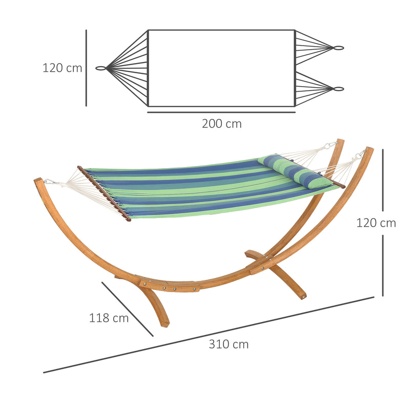 Outsunny Hammock with Stand, Triple-Head Wood Hammock with Cotton Bed, Blue