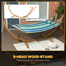 Outsunny Hammock with Stand, Triple-Head Wood Hammock with Cotton Bed, Blue