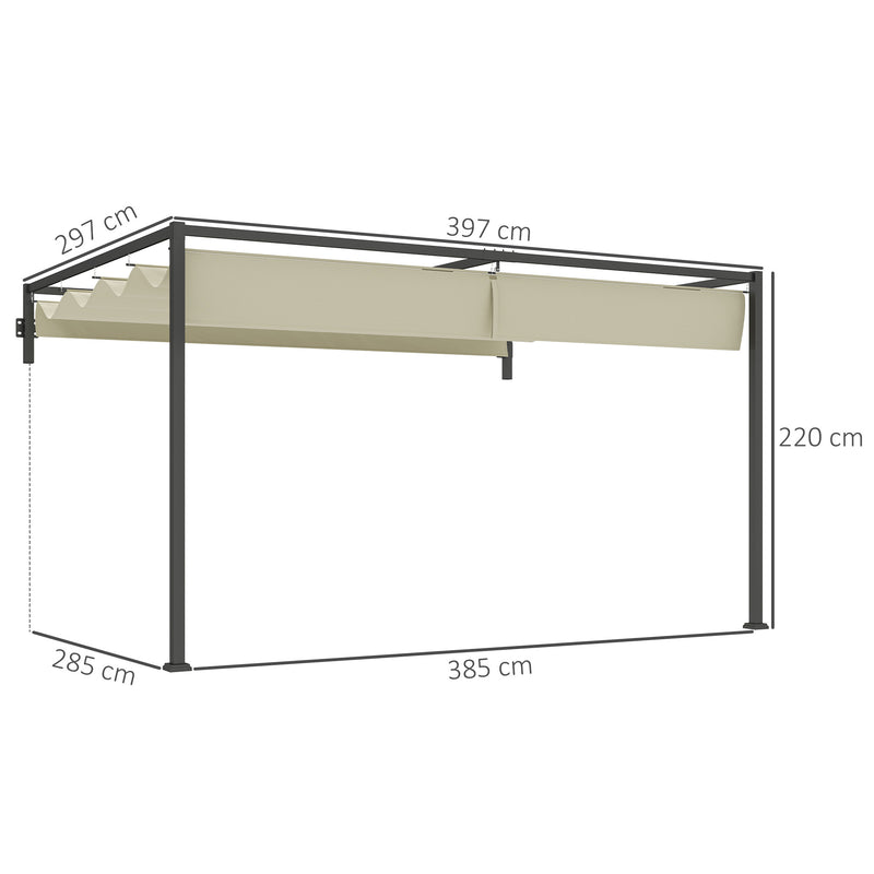 Outsunny 3 x 4m Wall Mounted Pergola with Retractable Roof, Khaki