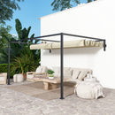 Outsunny 3 x 4m Wall Mounted Pergola with Retractable Roof, Khaki
