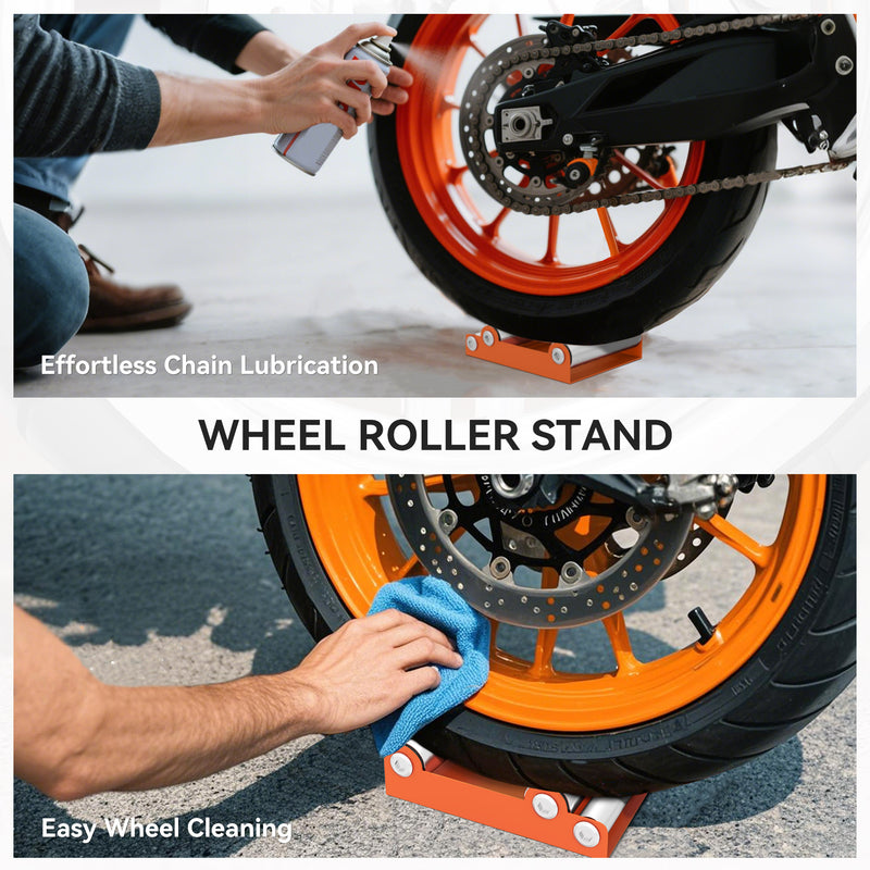 HOMCOM Motorcycle Wheel Roller Stand for Tyre Cleaning and Chain Lubrication