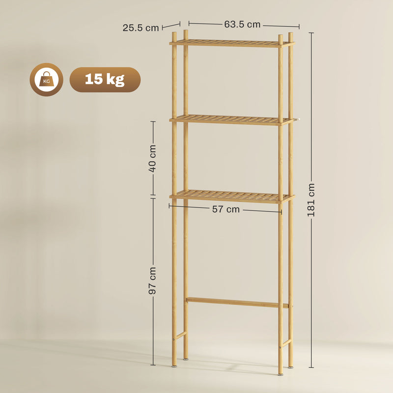 HOMCOM Bamboo Over Toilet Storage Unit with 3 Slatted Shelves, Natural