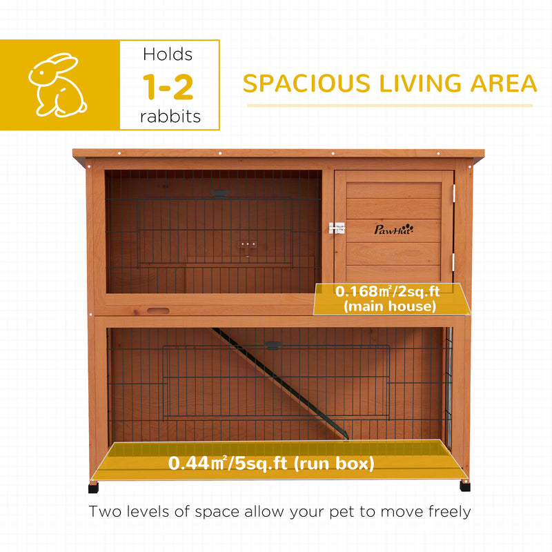 PawHut Wooden Rabbit Hutch, Antiseptic Outdoor, for 1-2 Rabbits - Orange