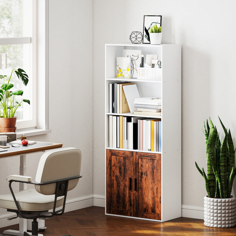 HOMCOM 5-Tier Bookcase, Tall Bookshelf with Adjustable Shelf, Rustic Brown