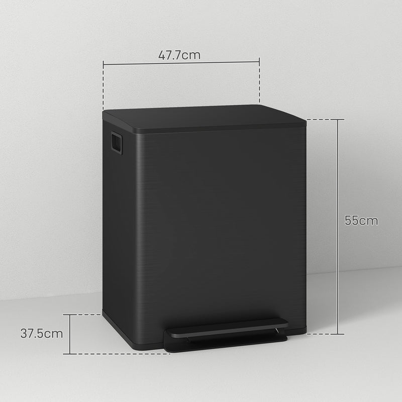 HOMCOM 2 X 25L Double Kitchen Bin, Pedal Bin With Soft-Close Lid