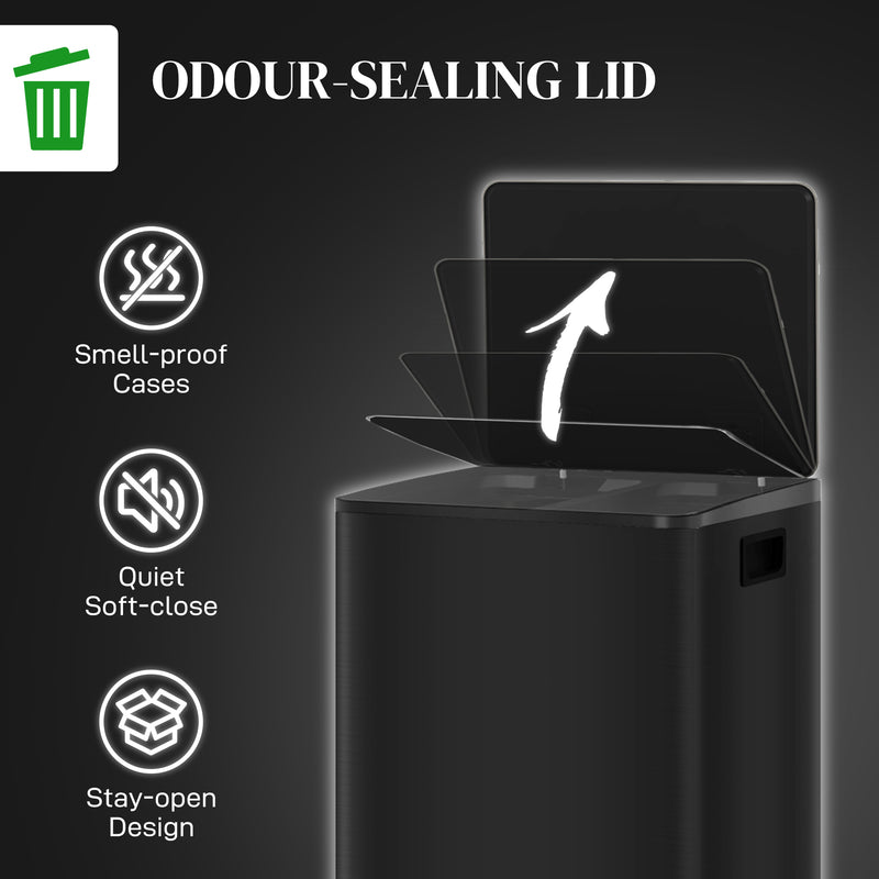 HOMCOM 2 X 25L Double Kitchen Bin, Pedal Bin With Soft-Close Lid