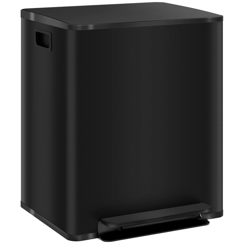 HOMCOM 2 X 25L Double Kitchen Bin, Pedal Bin With Soft-Close Lid