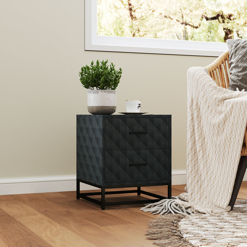 HOMCOM Bedside Table Set of 2, Nightstand with 2 Drawers, Steel Legs