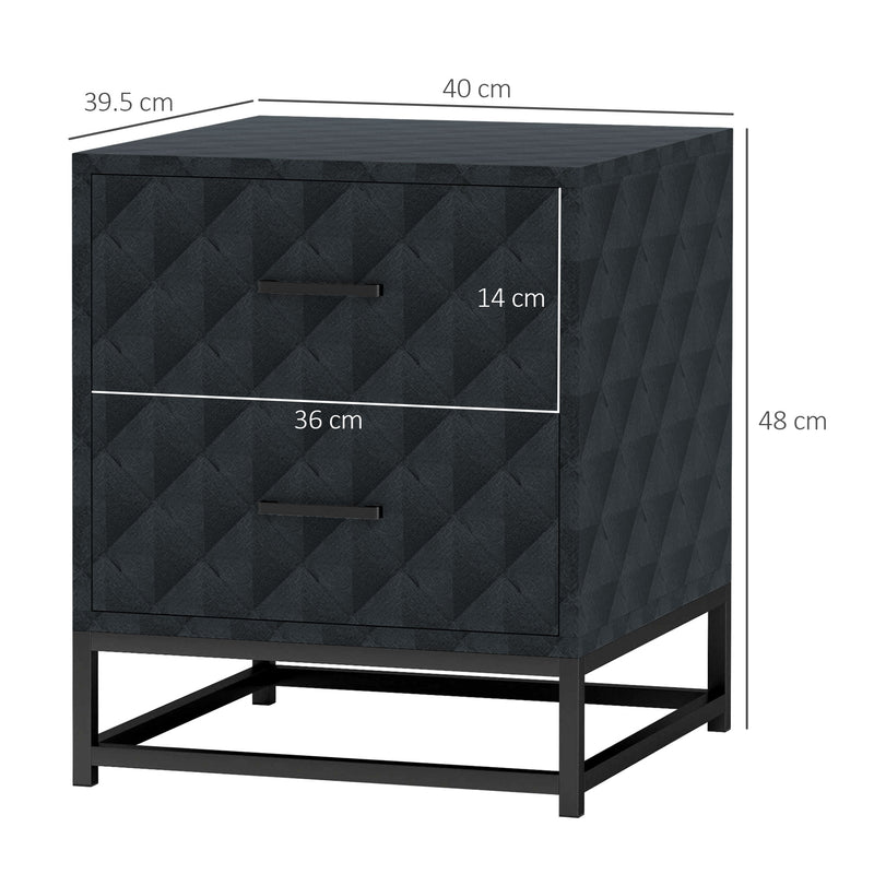 HOMCOM Bedside Table Set of 2, Nightstand with 2 Drawers, Steel Legs