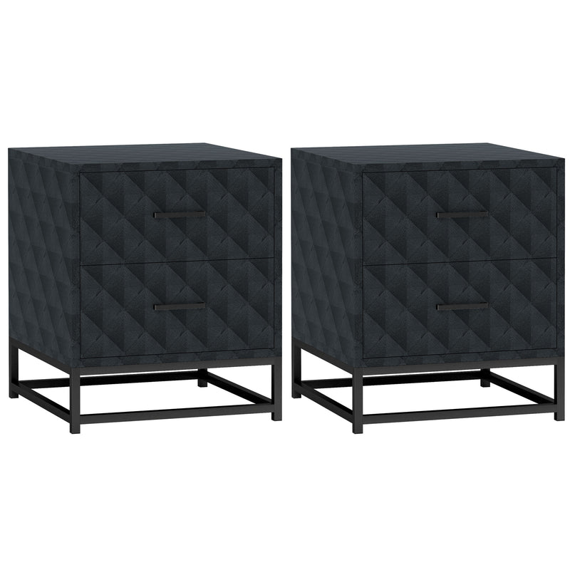 HOMCOM Bedside Table Set of 2, Nightstand with 2 Drawers, Steel Legs
