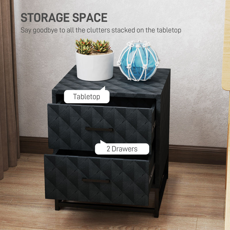HOMCOM Bedside Table Set of 2, Nightstand with 2 Drawers, Steel Legs