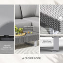 Outsunny 3pc Rattan Wicker Sofa Set With Tea Table & Cushions, Light Grey