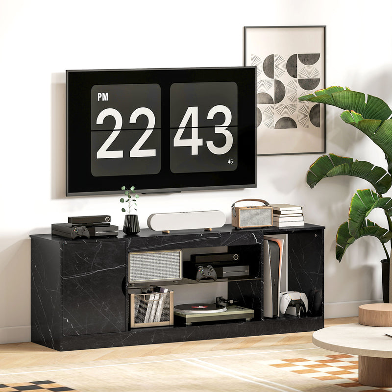 HOMCOM Marble Effect TV Stand Cabinet with Glass Shelf for 55 Inch TVs