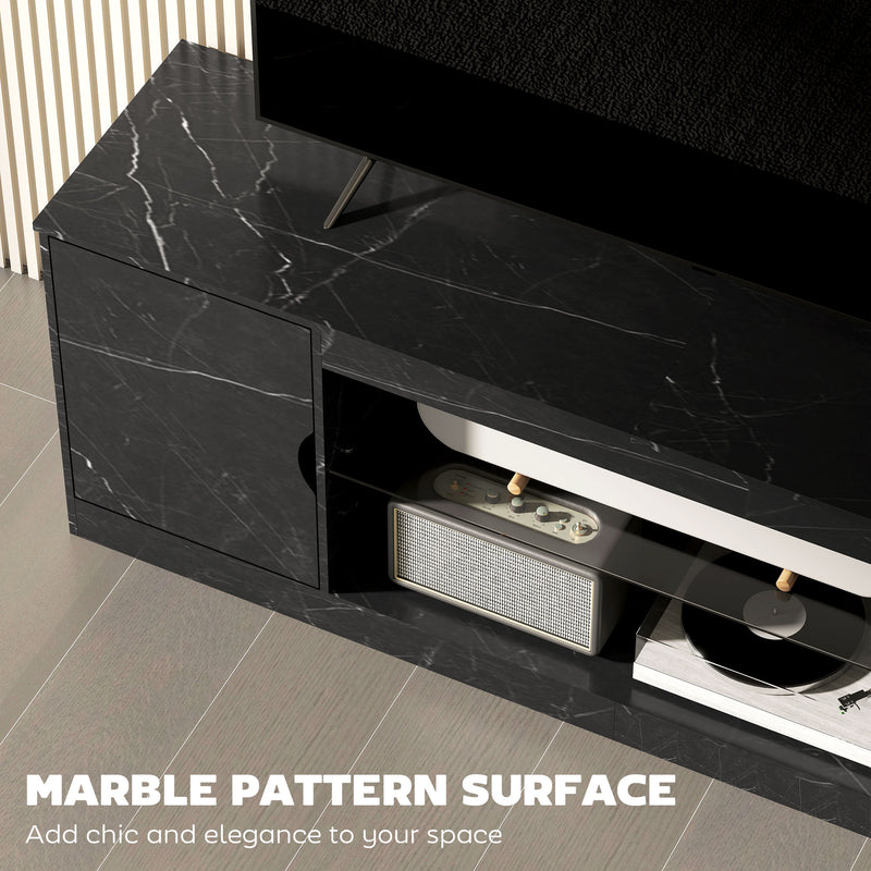 HOMCOM Marble Effect TV Stand Cabinet with Glass Shelf for 55 Inch TVs