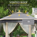 Outsunny 3x4m Hexagon Gazebo w/ Mesh Curtains Outdoor Garden, Khaki