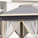 Outsunny 3x4m Hexagon Gazebo w/ Mesh Curtains Outdoor Garden, Khaki