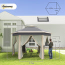 Outsunny 3x4m Hexagon Gazebo w/ Mesh Curtains Outdoor Garden, Khaki