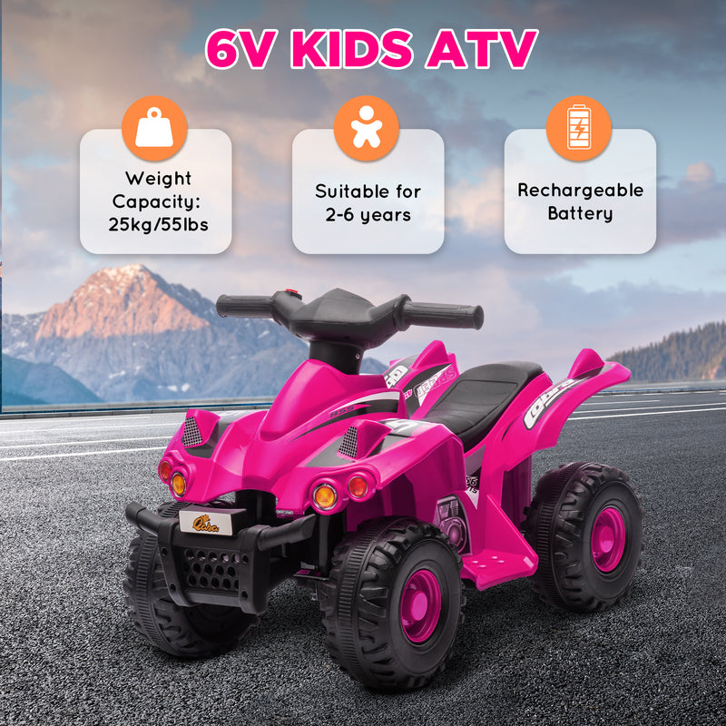 AIYAPLAY 6V Kids Electric Quad Bike With Music, Forward Function - Pink/Black