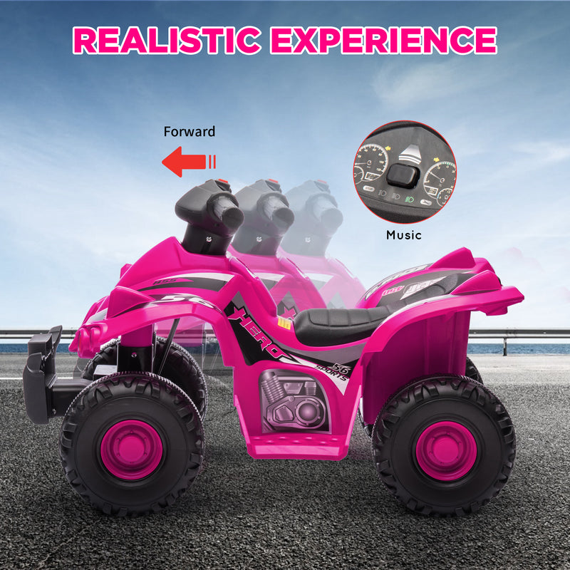 AIYAPLAY 6V Kids Electric Quad Bike With Music, Forward Function - Pink/Black