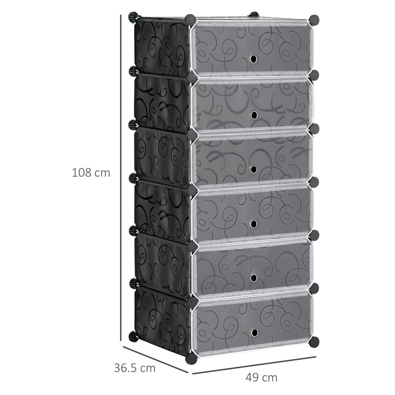 HOMCOM 6 Tier Shoe Rack Plastic Storage Cabinet Modular Shoe Tower Black