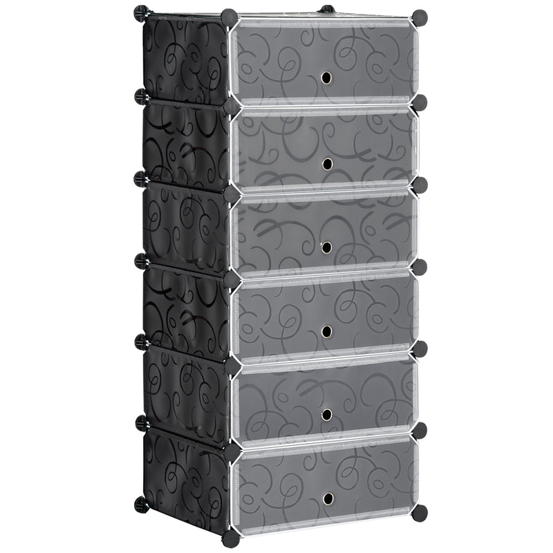 HOMCOM 6 Tier Shoe Rack Plastic Storage Cabinet Modular Shoe Tower Black