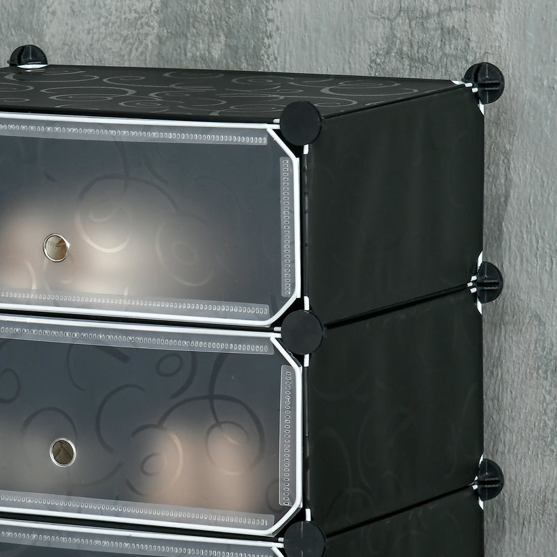 HOMCOM 6 Tier Shoe Rack Plastic Storage Cabinet Modular Shoe Tower Black