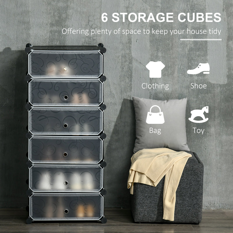 HOMCOM 6 Tier Shoe Rack Plastic Storage Cabinet Modular Shoe Tower Black