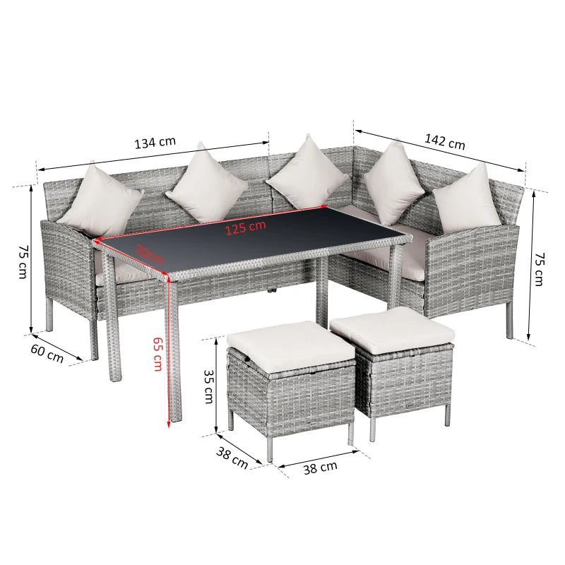 Outsunny Rattan Sofa Set with Coffee Table & Footstools - Grey