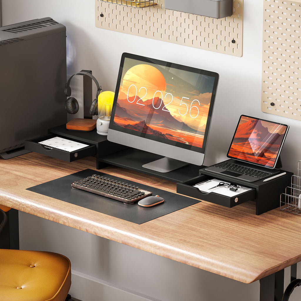 Lay Back Length Riser HOMCOM Dual Monitor Stand Riser With Adjustable Length And Angle