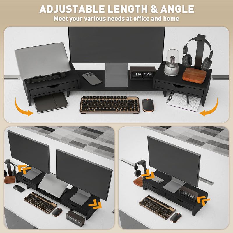 HOMCOM Dual Monitor Stand Riser with Adjustable Length and Angle