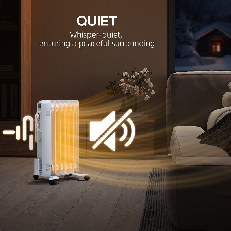 HOMCOM White 1500W 7 Fin Oil Filled Heater Radiator For Home
