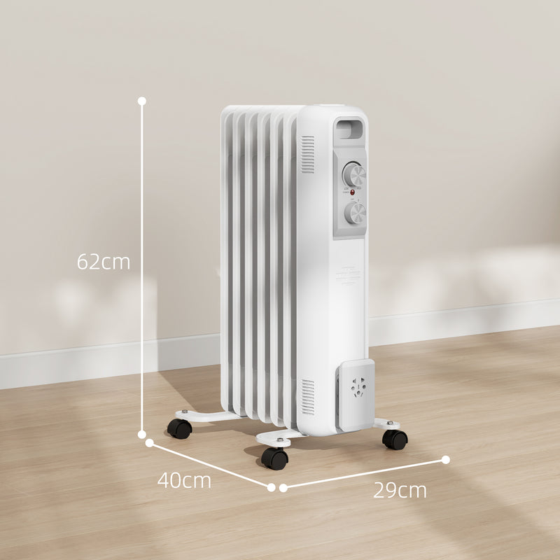 HOMCOM White 1500W 7 Fin Oil Filled Heater Radiator For Home