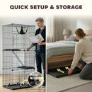 PawHut 3-Tier Large Cat Cage Indoor, Detachable Metal Wire Kennel W/ Hammock