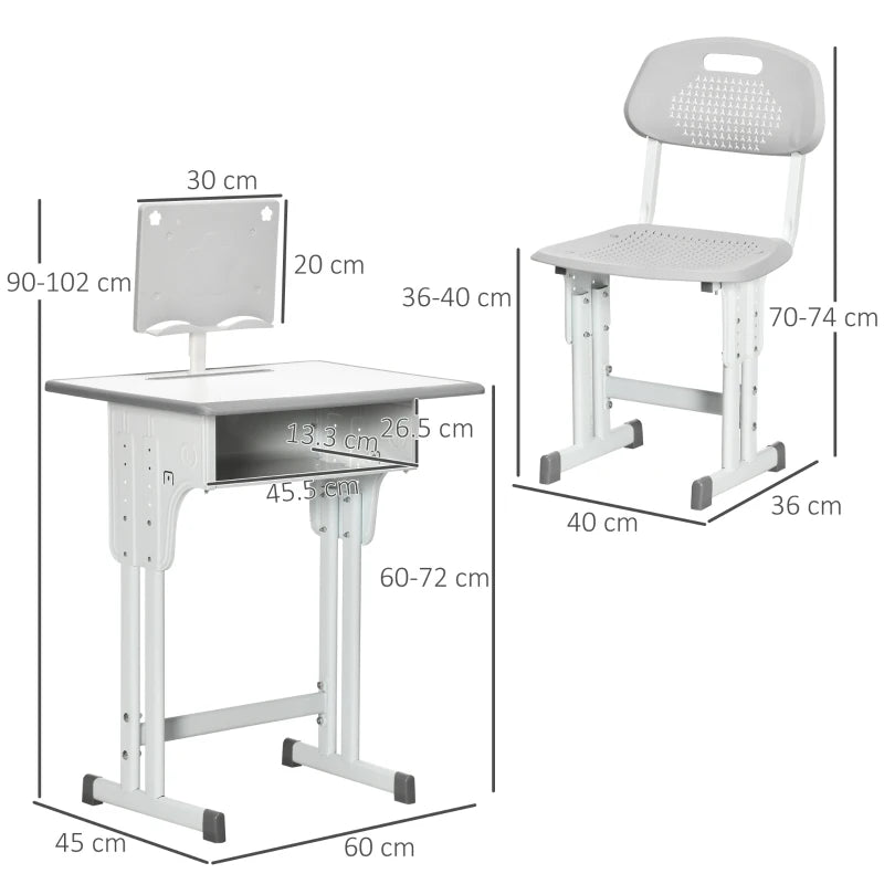 HOMCOM Kids Adjustable Desk and Chair Set - Grey