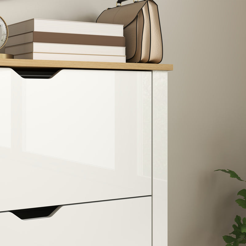 HOMCOM 12-Shoe Storage Cabinet 4 Shelves 2 Drawers Tabletop High Gloss White