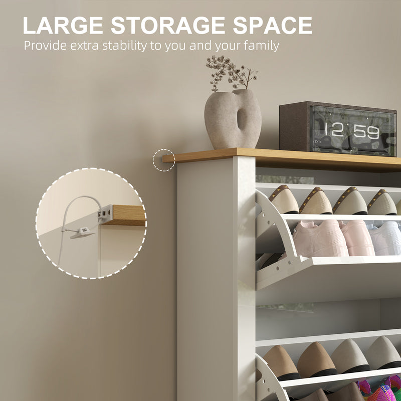 HOMCOM 12-Shoe Storage Cabinet 4 Shelves 2 Drawers Tabletop High Gloss White