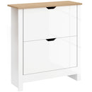 HOMCOM 12-Shoe Storage Cabinet 4 Shelves 2 Drawers Tabletop High Gloss White