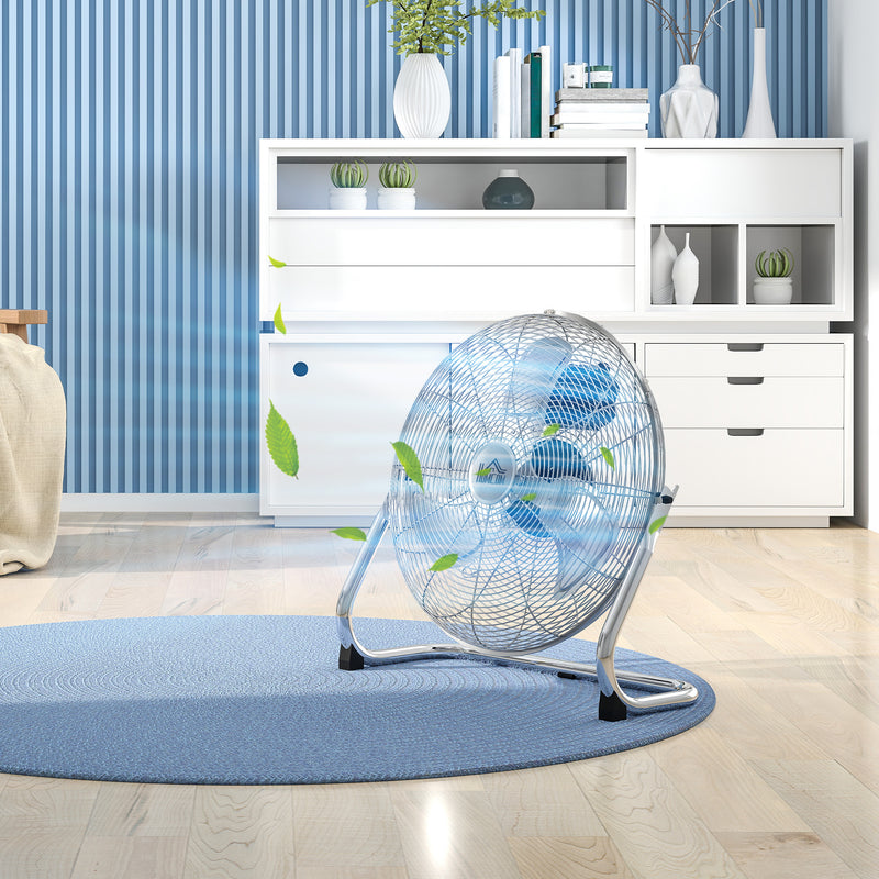 HOMCOM Electric Portable Table Fan with Powerful Airflow, Silver