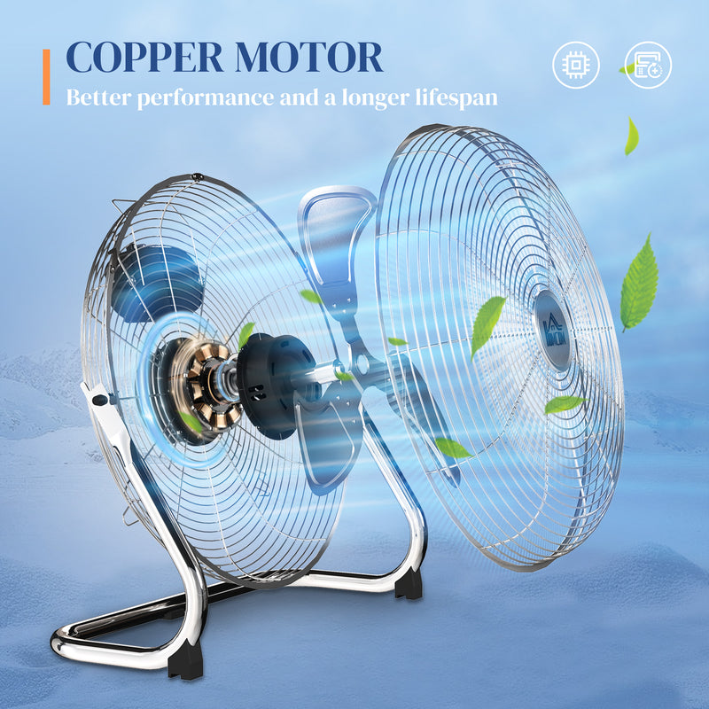 HOMCOM Electric Portable Table Fan with Powerful Airflow, Silver